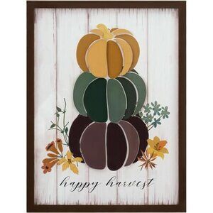 NEW Framed 3D Fall Pumpkin Wall Art -‎ 12x16 Inch Rustic Vintage Autumn Decor,